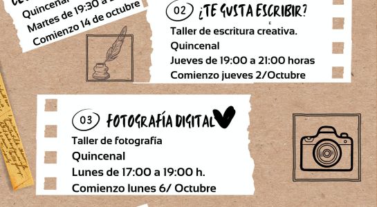 Abiertas las inscripciones para las actividades culturales que darán comienzo en octubre