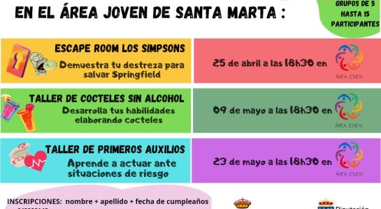 Santa Marta se suma al programa 'Jóvenes activos' de Diputación con una escape room, un taller de cócteles sin alcohol y otro de primeros auxilios