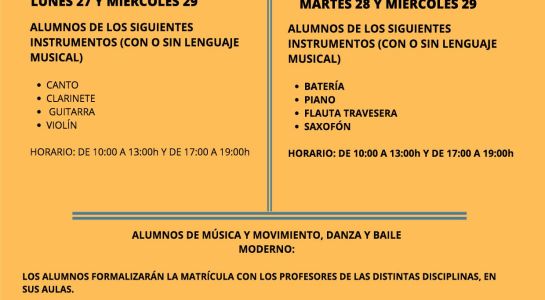 La semana que viene comienza el plazo de matrícula para la Escuela de Música y Danza