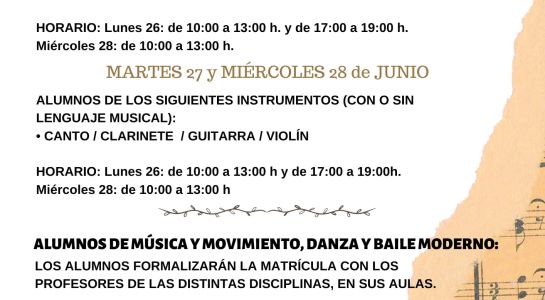 Audiciones, musical de fin de curso y matrícula de la Escuela de Música