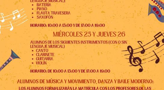 Se abre el plazo de matrícula de la Escuela Municipal de Música y Danza